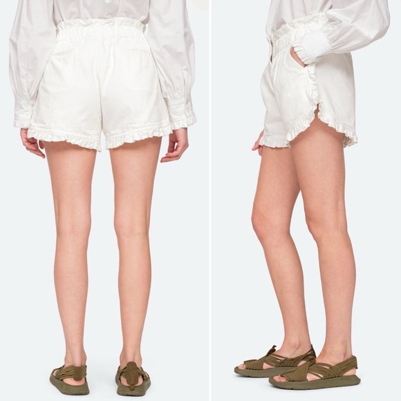 Sea New York Doris Paperbag White Denim Ruffle Shorts Size 0 - Picture 2 of 6